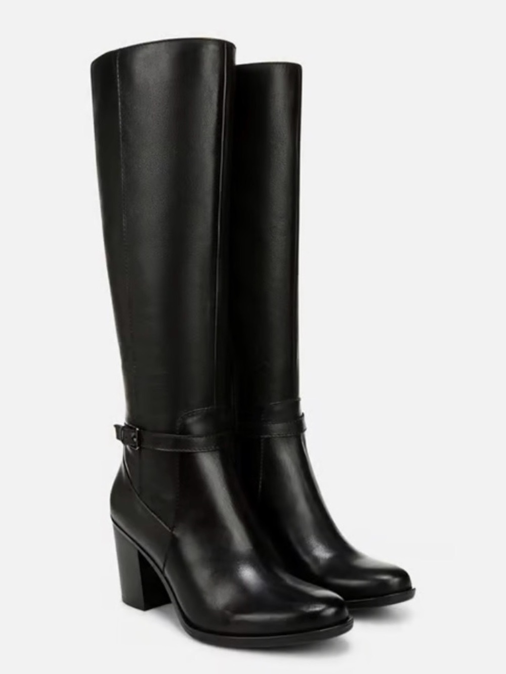 Naturalizer Kalina Black Leather Tall Knee High Block Heel Boots 9.5 Wide Calf